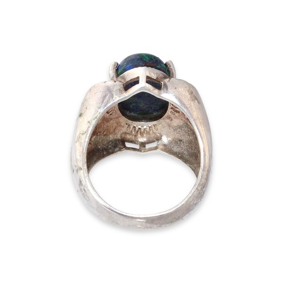 Vintage Azurite Malachite Sterling Silver Ring Size 7 Blue Green Azurmalachite - Picture 6 of 8
